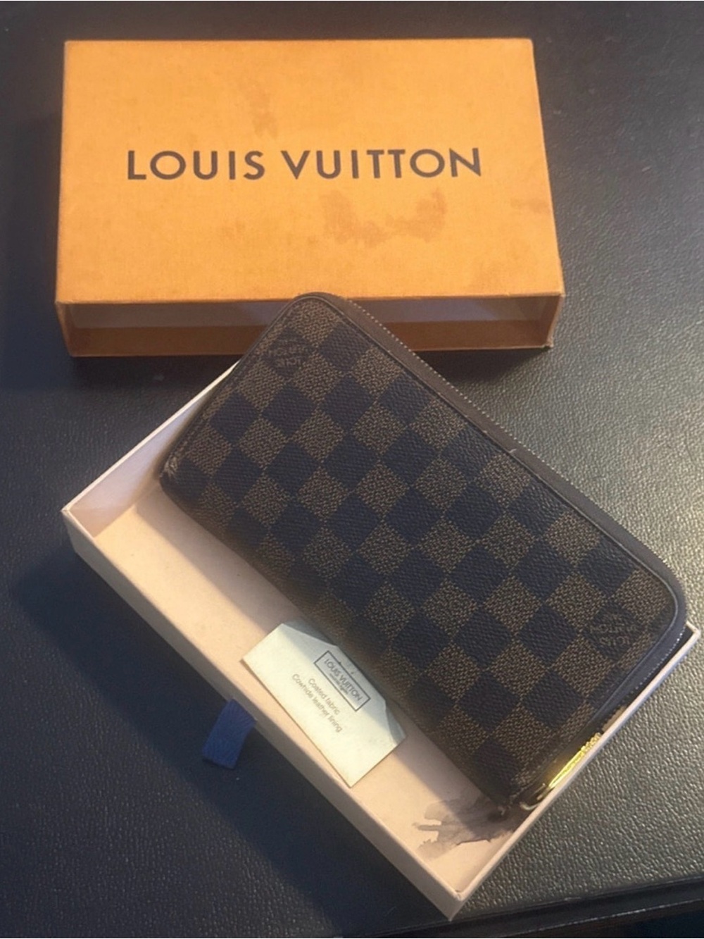 Louis Vuitton Damier Ebene Zip Wallet in Dark Brown